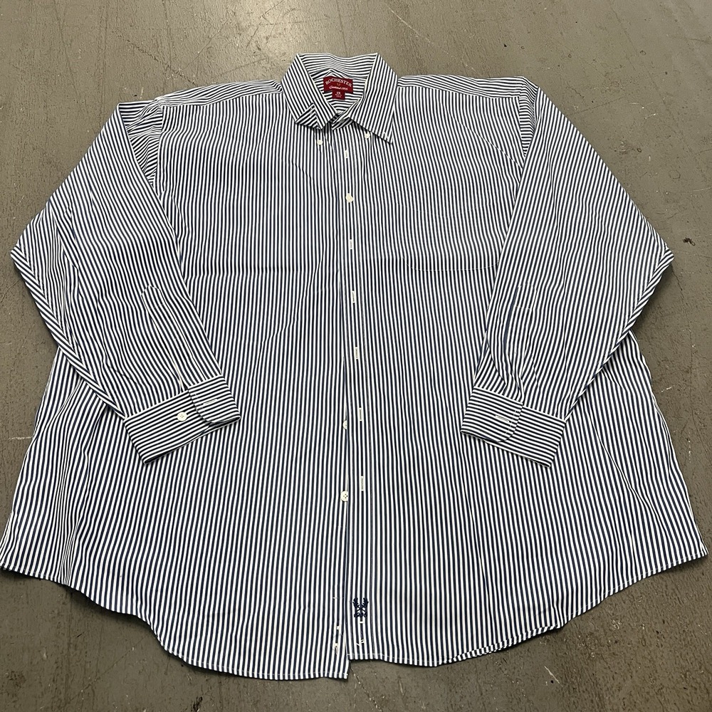 Rochester Mens Egyptian Cotton Long Sleeve‎ Dress Shirt XXL Blue/White Stripes